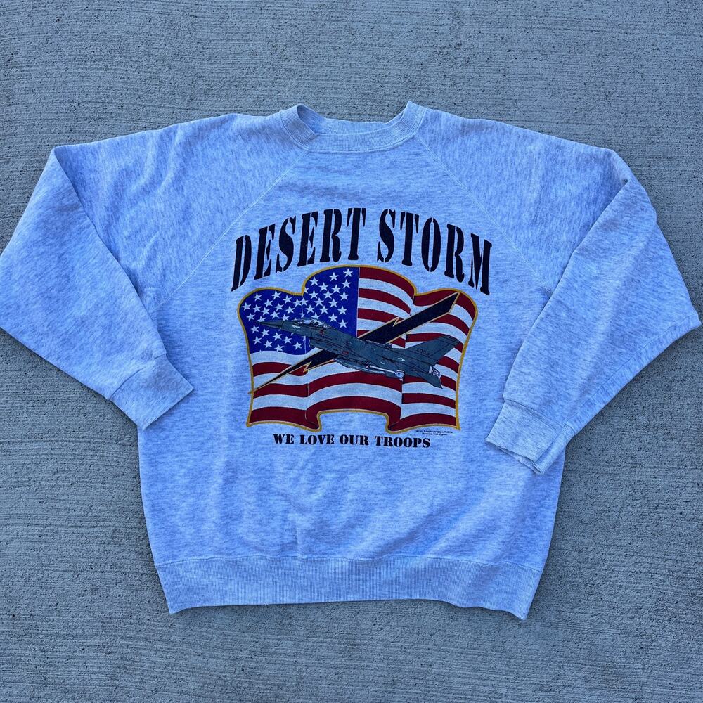 Vintage 90s Grey Desert Storm Army Sweatshirt Size Large